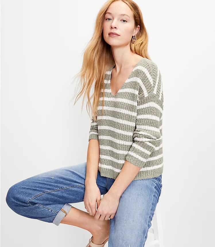 The Striped Slouchy V-Neck Sweater from Loft.