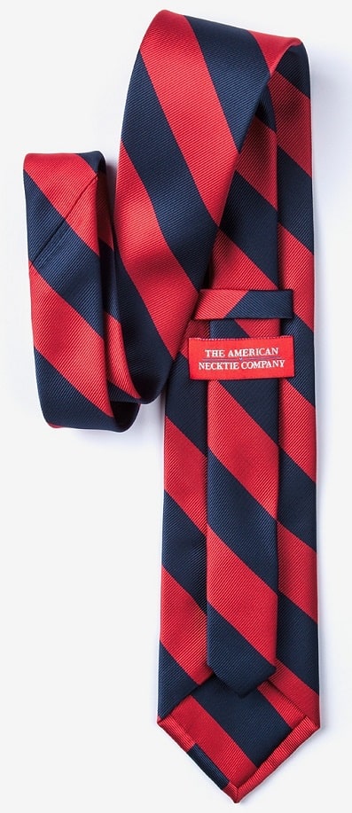 The microfiber red and navy striped tie from Ties.com.
