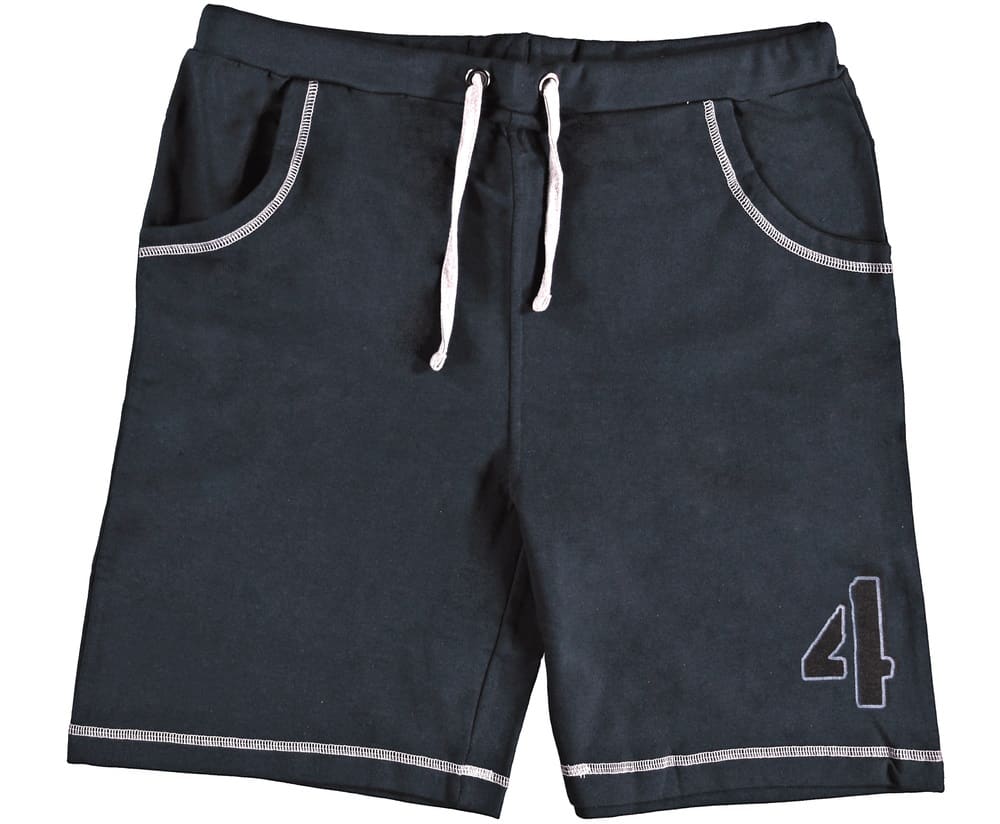 A pair of dark and sporty drawstring shorts.