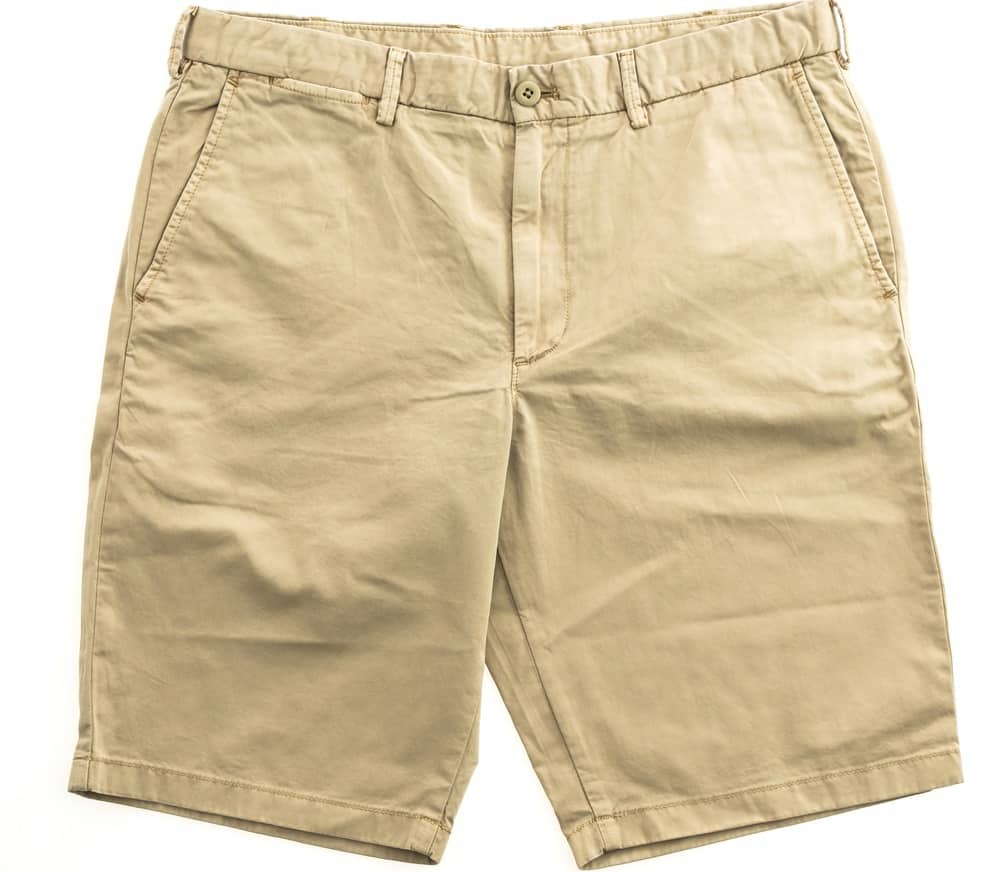 A pair of brown chino shorts.