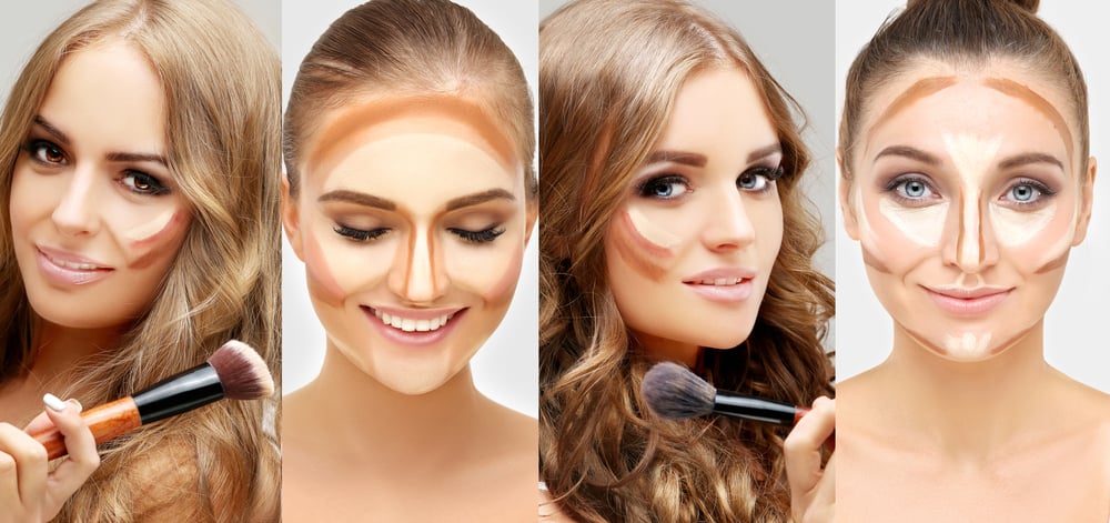 Collage of female faces with contour makeup.