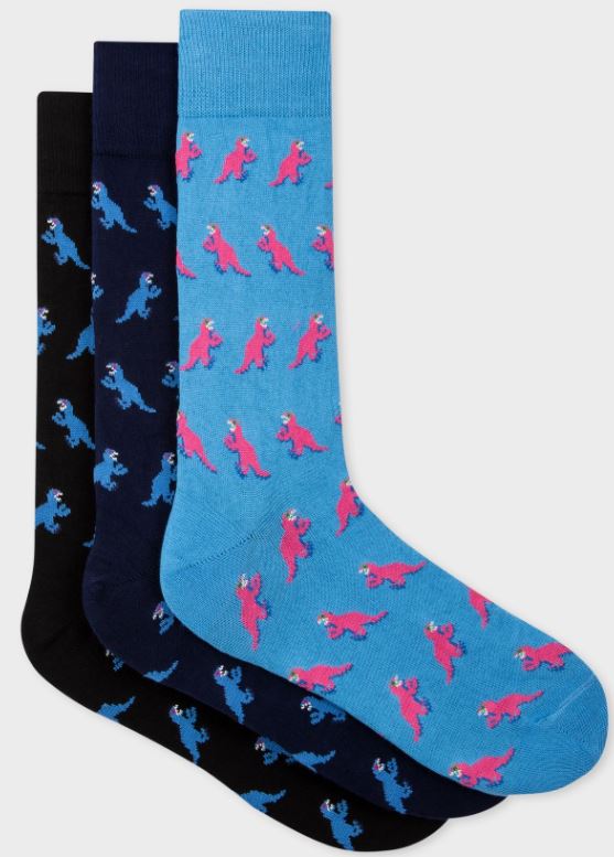 The Men's Multi-Coloured 'Dino' Socks Three Pack from Paul Smith.