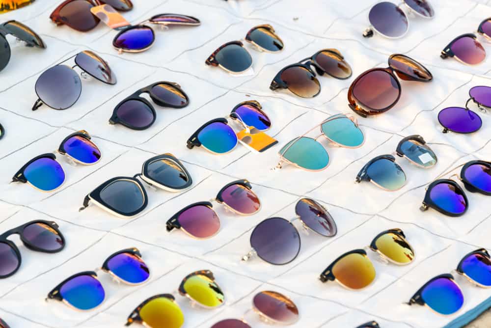 This is a close look at various sunglasses on display.