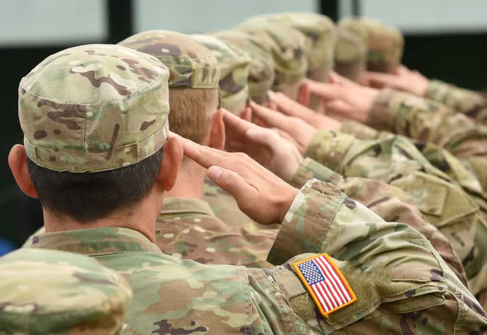 A close look at the USA Army in salute from behind.