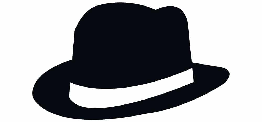 This is an illustration of a black classic fedora icon.